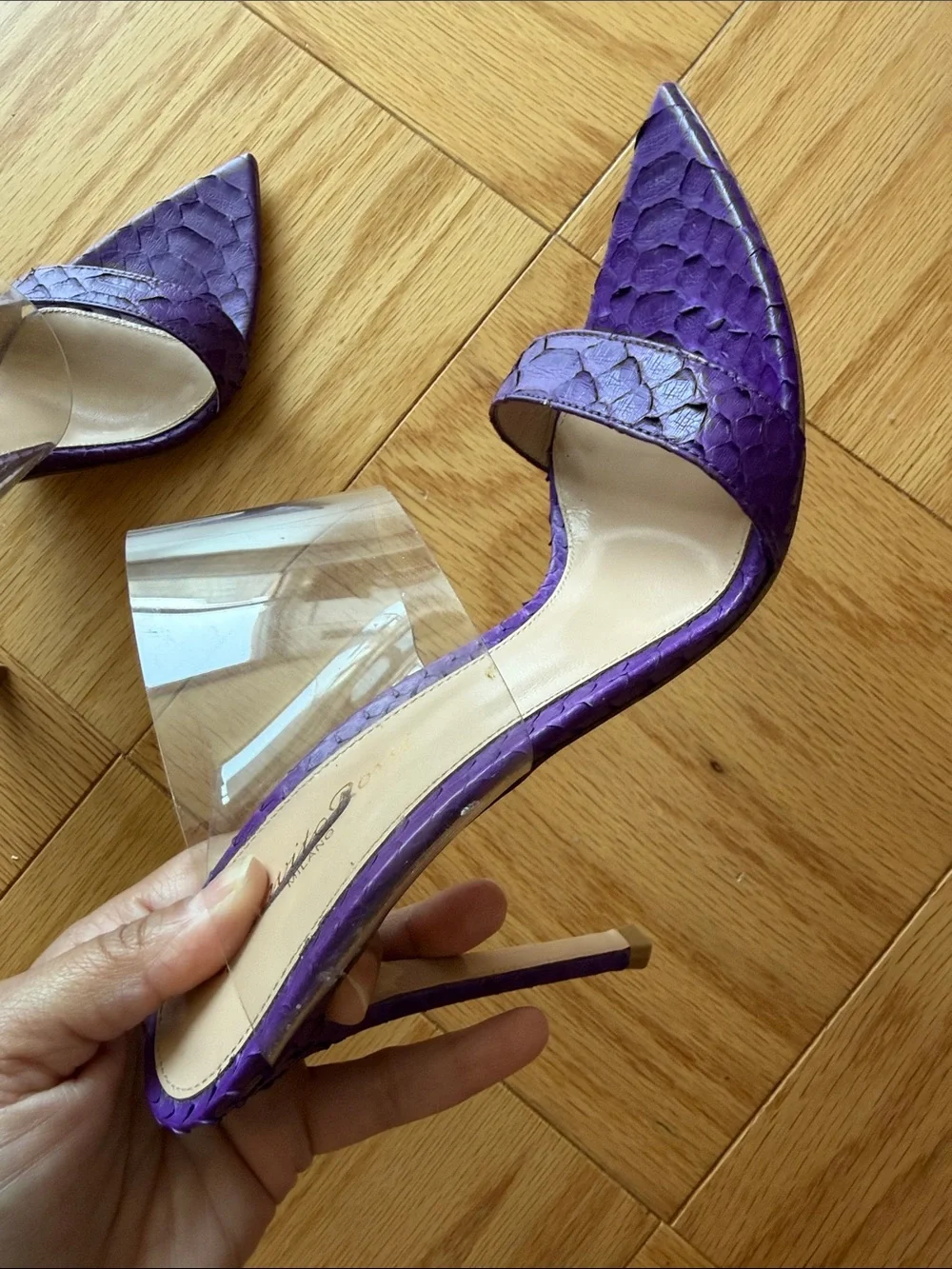 Gianvito Rossi Purple Pointed-Toe Clear PVC Strap Mule Heels 37 6.5 - Picture 7 of 9